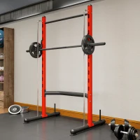 Soozier Squat Rack with Pull Up Bar and Barbell Bar Adjustable Bench Press Multi-Function Weight Lifting Half Rack Red(m-9)
