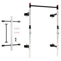 Soozier Folding Squat Rack with Pull Up Bar, Wall Mounted and Adjustable, 1000 Pounds Capacity Power Rack, White(m-11)