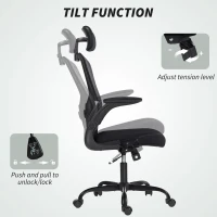 HOMCOM Ergonomic Office Chair, Mesh Desk Chair with Adjustable Headrest, Lumbar Support and Height, Flip-Up Armrests, Black(m-9)