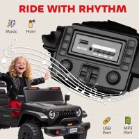 Qaba Ride on Truck Car with 2-Seater, 24V Electric Car with 4 Motors, Remote Control, Spring Suspension for 3-8 Years, Black(m-9)