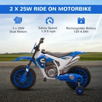 Aosom 12V Kids Motorcycle w/ Treaded Tires, 5mph Top Speed Electric Bike for Kids, Ride On Motorcycle w/ Training Wheels, Battery Charger, Spring Suspension, Blue(m-4)