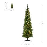 HOMCOM 6' Tall Pre-Lit Slim Noble Fir Artificial Pencil Christmas Tree with 200 Warm White LED Lights and 390 Tips, for Christmas Decoration, Green(m-3)