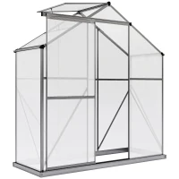 Outsunny 6' x 2.5' Walk-in Polycarbonate Greenhouse Aluminium Green House with Sliding Door, 5-Level Roof Vent, Rain Gutter(m-11)