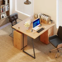 HOMCOM 53 Inch Computer Desk, Writing Table with Cabinet, Drawer, Adjustable Shelf for Home Office Study, Natural Wood(m-10)