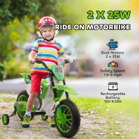 Aosom 12V Kids Motorcycle w/ Treaded Tires, 5mph Top Speed Electric Bike for Kids, Ride On Motorcycle w/ Training Wheels, Battery Charger, Spring Suspension, Green(m-4)