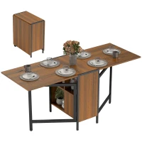 HOMCOM Multi-use Foldable Table with Hideaway Shelves, Drop Leaf Table for Kitchen, Dining, Study and Office, Brown(m-11)