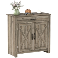 HOMCOM Farmhouse Sideboard Buffet Cabinet, Barn Door Coffee Bar Cabinet with Drawer and Adjustable Shelf for Kitchen, Living Room, Entryway, Gray