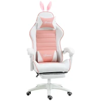 HOMCOM Cute Racing Gamer Chair, PU Leather Gaming Chair with Footrest, Headrest and Lumbar Support, Pink(m-11)