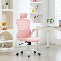HOMCOM Ergonomic Office Chair, Mesh Desk Chair with Adjustable Headrest, Lumbar Support and Height, Flip-Up Armrests, Pink(m-8)