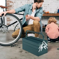 DURHAND 18" Metal Tool Box, Portable 5-Tray Cantilever Steel Tool Chest Cabinet for Garage and Warehouse, Dark Green(m-8)