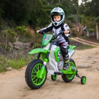Aosom 12V Kids Motorcycle w/ Treaded Tires, 5mph Top Speed Electric Bike for Kids, Ride On Motorcycle w/ Training Wheels, Battery Charger, Spring Suspension, Green(m-2)