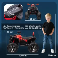 Aosom Kids Ride-on Car, 12V/10AH Four Wheeler Kids ATV, Battery Powered Off-Road Quad with MP3, Headlights, Suspension, 1.8-5 mph, Red(m-3)