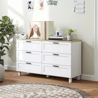HOMCOM 47" Wide Chest of Drawers, Modern Dresser with 6 Drawers and Wood Legs for Bedroom, Living Room, Entryway, White(m-10)