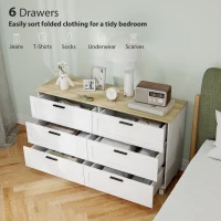 HOMCOM 47" Wide Chest of Drawers, Modern Dresser with 6 Drawers and Wood Legs for Bedroom, Living Room, Entryway, White(m-4)