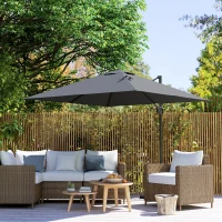 Outsunny 8FT Cantilever Patio Umbrella, Square Outdoor Offset Umbrella with 360° Rotation, Aluminum Hanging Umbrella with 3-Position Tilt, Crank & Cross Base for Garden, Dark Gray(m-2)