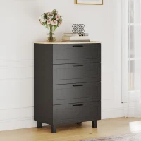 HOMCOM Dresser for Bedroom with 4 Drawers, Chest of Drawers with Solid Wood Legs for Closet, Living Room, Entryway, Black(m-1)