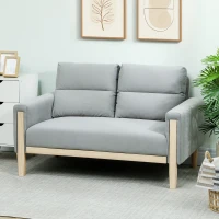 HOMCOM 53" Loveseat Sofa, Small 2 Seater Couch with Solid Wood Legs, Modern Velvet Sofa for Living Room, Small Spaces, Grey(m-9)