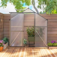 Outsunny 6' x 2.5' Walk-in Polycarbonate Greenhouse Aluminium Green House with Sliding Door, 5-Level Roof Vent, Rain Gutter(m-10)