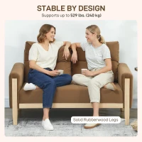 HOMCOM 53" Loveseat Sofa, Small 2 Seater Couch with Solid Wood Legs, Modern Velvet Sofa for Living Room, Small Spaces,Brown(m-5)