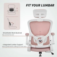 HOMCOM Ergonomic Office Chair, Mesh Desk Chair with Adjustable Headrest, Lumbar Support and Height, Flip-Up Armrests, Pink(m-5)