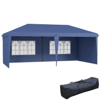 Outsunny 10' x 20' Pop Up Canopy Tent with 4 Sidewalls, Instant Gazebo with Carry Bag for Garden, Patio, Blue(m-1)