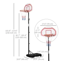 HOMCOM 7-8.5ft Basketball Hoop, Freestanding Basketball System with 27.5" Shatterproof Backboard and Wheels, White(m-3)