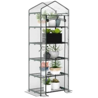 Outsunny 5 Tier Mini Greenhouse, Portable Outdoor Flower Stand with Shelf Clips, Indoor Greenhouse with Steel Frame, Transparent, 27.25" x 19.25" x 76", Clear(m-11)