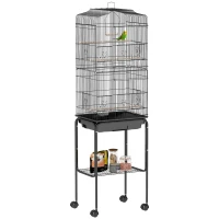 PawHut 62" Rolling Bird Cage Cockatoo House Play Top Finch Pet Supply with Storage Shelf, Wheels - Black(m-2)