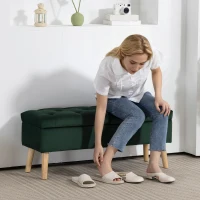 HOMCOM Storage Ottoman with Lid, Velvet Upholstered Storage Bench with Wood Legs for Living Room, Dark Green(m-9)