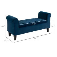 HOMCOM Button-Tufted Storage Ottoman Bench, Upholstered Bench with Rolled Armrests for Living Room or Hallway, Blue(m-3)