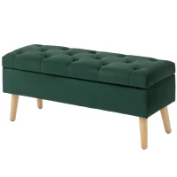 HOMCOM Storage Ottoman with Lid, Velvet Upholstered Storage Bench with Wood Legs for Living Room, Dark Green(m-2)