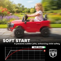 Qaba 12V Ride on Car, Licensed Dodge RAM 3500 Electric Vehicle with Remote Control, Suspension for 3-5 Years, Red(m-6)