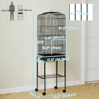 PawHut 62" Rolling Bird Cage Cockatoo House Play Top Finch Pet Supply with Storage Shelf, Wheels - Black(m-3)
