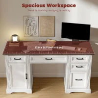 HOMCOM 58" Home Office Desk with Soft-Close Drawers, Farmhouse Executive Desk with File Drawer for Letter Size, White(m-4)