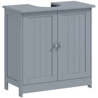 HOMCOM Bathroom Vanity, 24" Pedestal Sink Bathroom Vanity Furniture with 2 Doors and Shelf, Grey(m-2)