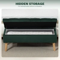 HOMCOM Storage Ottoman with Lid, Velvet Upholstered Storage Bench with Wood Legs for Living Room, Dark Green(m-4)