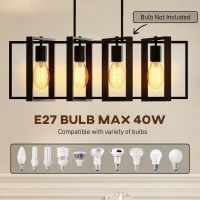 HOMCOM Farmhouse Kitchen Island Lighting, Linear Pendant Light with 4 Rotatable Frames and Adjustable Height, Black(m-5)