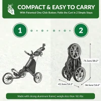 Caddytek CaddyLite EZ V8 Lightweight 3-Wheel Foldable Golf Push Cart – One-Click Two-Step Fold, EVA Wheels, Adjustable TPR Handle, Cooler Basket, Umbrella & Drink Holders, Compact Golf Trolley(m-8)