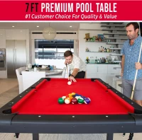 GoSports Mid-Size Billiards Table — 6, 7, or 8 ft Options — Portable, No-Assembly Pool Table with Full Accessory Set (Includes Balls, 2 Cues, Chalk & Felt Brush)(m-2)