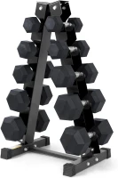 RitFit Rubber-Encased Hex Dumbbell Set (350 lb Total) with 6-Tier Rack — Coated Hand Weights for Home Gym Training(m-1)