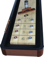 Playcraft Woodbridge Shuffleboard Table w/ In-Leg Storage Cabinet — Complete Set (Abacus, 8 Pucks, Brush & USA Speed Wax) — Pro-Style Climate Adjusters(m-9)