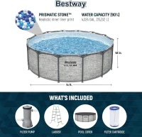 Bestway Steel Pro MAX 14-Foot x 48-Inch Round Above-Ground Pool Set with Metal Frame, Model 58388E Filter Pump, Ladder and Cover, Gray(m-3)