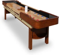 Hathaway Merlot 12-Foot Shuffleboard Table — Walnut Finish, Lacquered 1.75"" Birch Playfield, Built-In Scorer & Cabinet, Climate Adjusters(m-1)