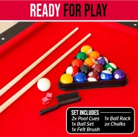 GoSports Mid-Size Billiards Table — 6, 7, or 8 ft Options — Portable, No-Assembly Pool Table with Full Accessory Set (Includes Balls, 2 Cues, Chalk & Felt Brush)(m-4)
