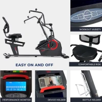 Sunny Health & Fitness Elite Recumbent Cross Trainer — Recumbent Elliptical with Arm Exercisers, Easy-Adjust Seat & Mesh Backrest, Electromagnetic Resistance, Bluetooth & SunnyFit App(m-5)