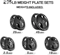 RitFit Olympic Rubber Grip Plates for Barbell — 2"" Hole Weight Plates for Home & Gym Strength Workouts, Singles/Pairs/Sets (2.5/5/10/25/45 lb) — 295 lb Set(m-5)
