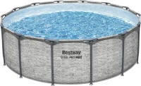 Bestway Steel Pro MAX 14-Foot x 48-Inch Round Above-Ground Pool Set with Metal Frame, Model 58388E Filter Pump, Ladder and Cover, Gray(m-8)