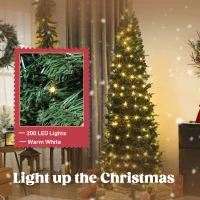 HOMCOM 7 ft Prelit Pop Up Christmas Tree, Collapsible Artificial Xmas Tree with Metal Stand for Holiday Decor, Green(m-6)