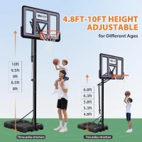 AWII SPORT Portable Outdoor Basketball Hoop — 44-inch Impact-Resistant PC Backboard, Labor-Saving Quick-Adjust 4.8–10 ft System with Wheels(m-3)