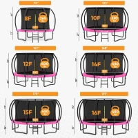 JUMPZYLLA Recreational Trampoline with Net and Ladder — 8/10/12/14/15/16 FT, ASTM F381-16 Approved, Rust-Resistant Coated Frame(m-8)